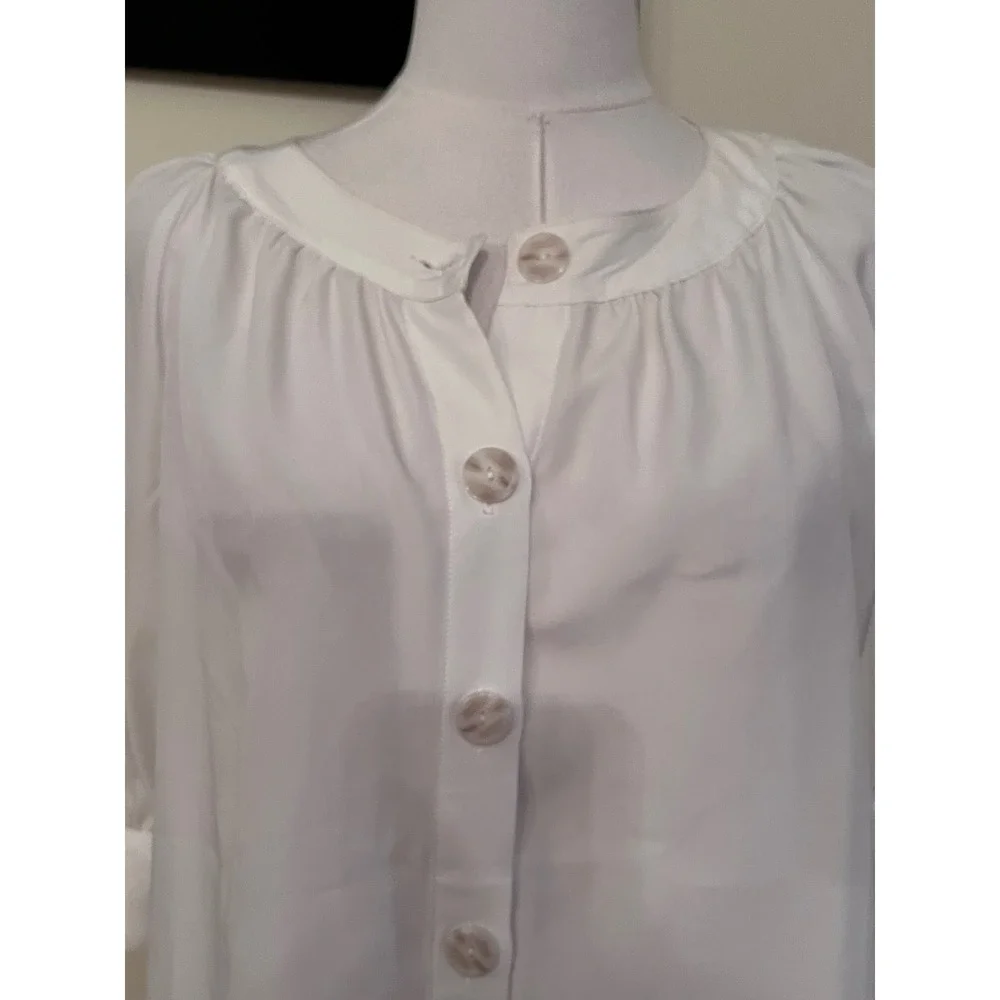 Antonio Melani Cream Button Front Blouse Tie Cuff‎ Sleeve Top Size M